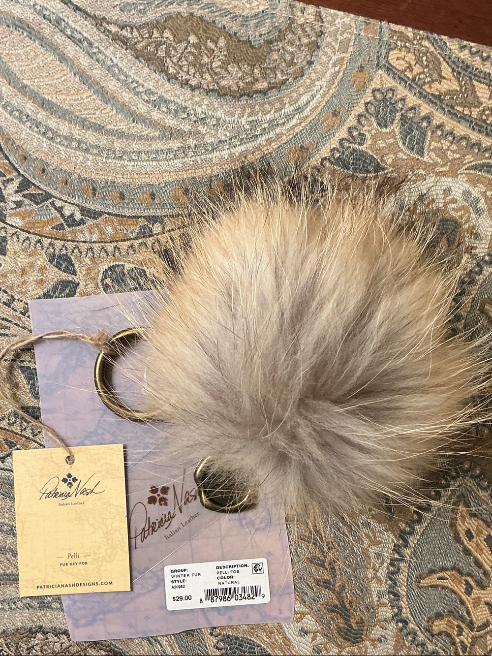 Patricia Nash Fur Pom Keychain with Brass Ring